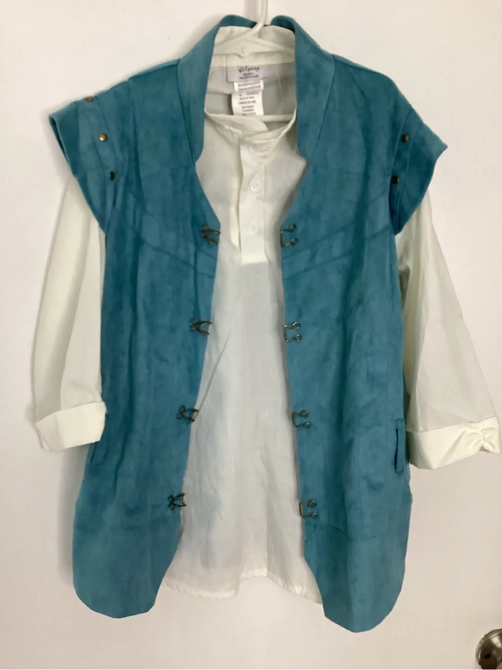Disney Tangled Flynn Rider Teal Blue Suede-Style Vest with White Shirt Costume L - Picture 6 of 12